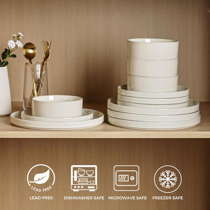 12-Piece Speckled Dinnerware Set for 4, Chip and Scratch Resistant Stoneware Plates and Bowls with Glazed Bottom, Dishwasher and Microwave Safe, Multi-Color
