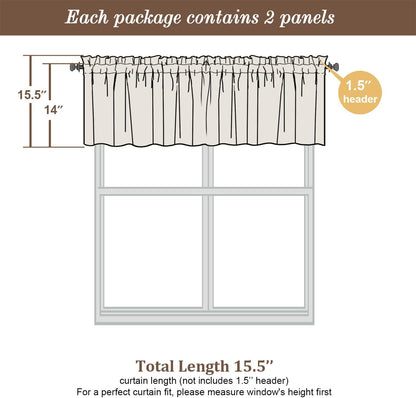 Black Valances for Window, Room Darkening Short Curtains for Kitchen Bedroom Living Room, Rod Pocket Top Small Window Treatment Valance RV Bunk Panels, 40" Wx14 L, 2 Pieces