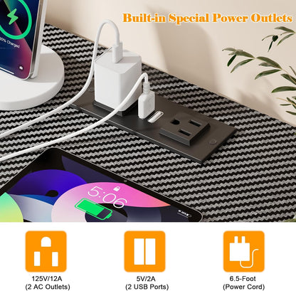 2 Person Gaming Desk with LED Lights, 71 Inch Computer Desk with Power Outlets and Monitor Stand, Double Desk with Storage Bag and Headphone Hooks, Study Writing Table for Home Office, Black