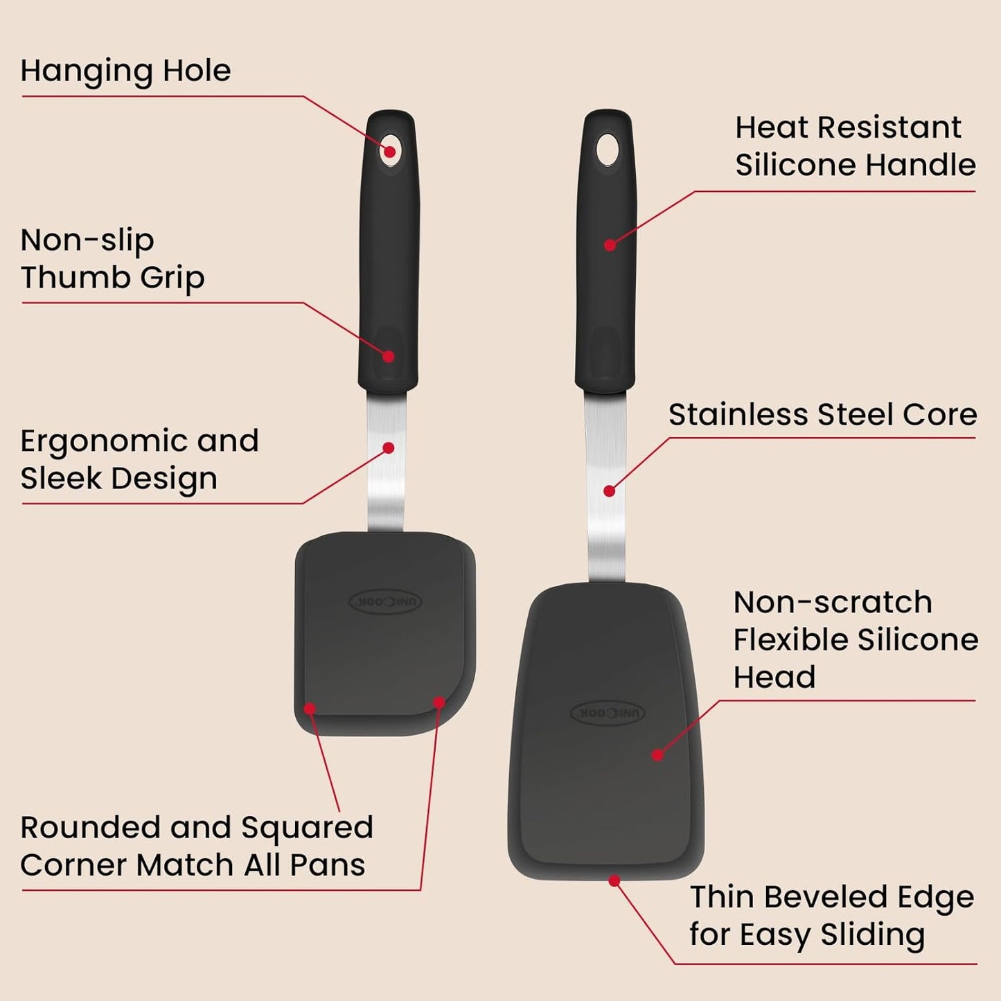 2-Piece Small Silicone Spatula Set, Heat-Resistant Kitchen Spatula Turner Set for Nonstick Cookware, Flexible Kitchen Utensils for Flipping Eggs, Pancakes, or Lifting Cookies and Brownies