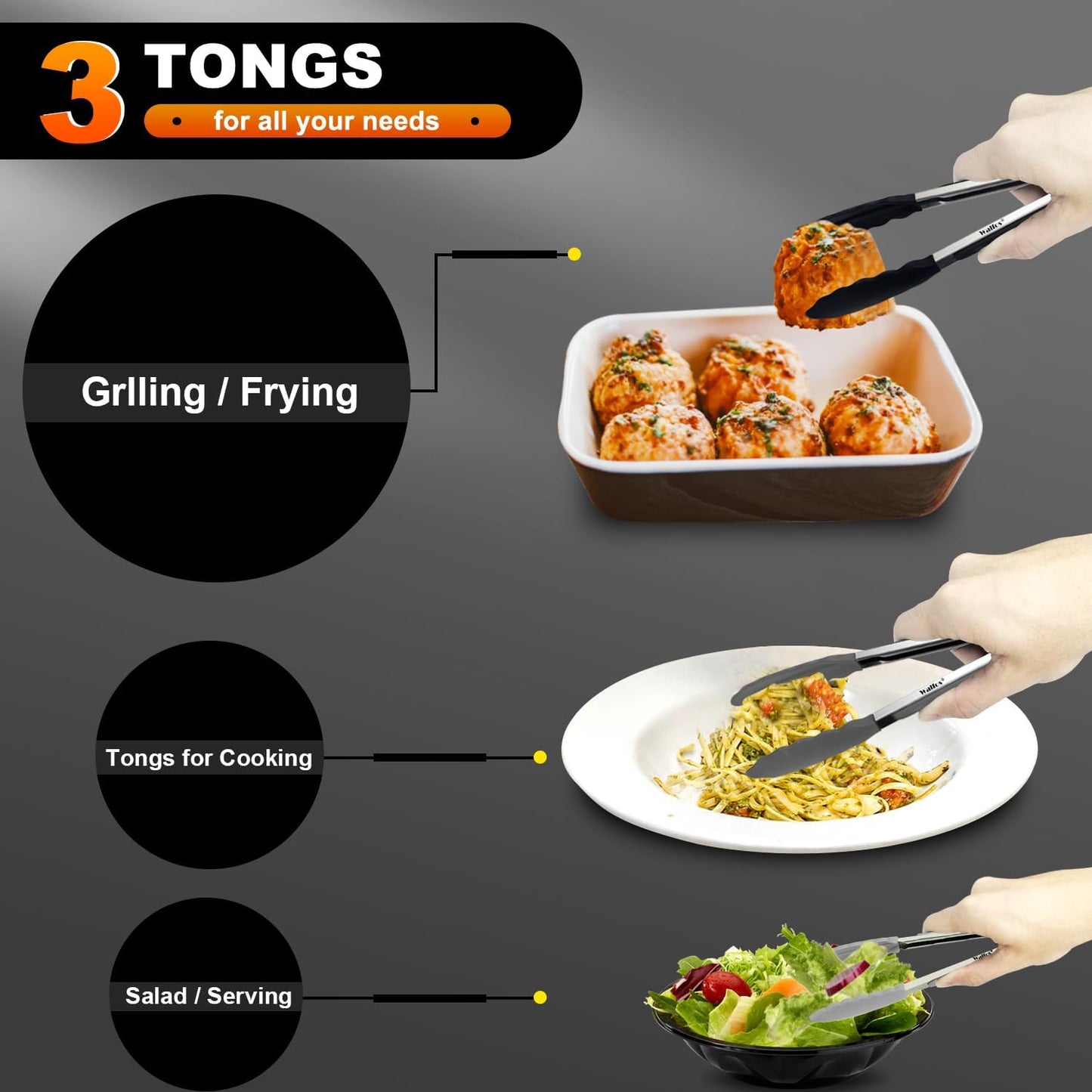 Small Silicone Tongs for Cooking- 7 Inch Mini Kitchen Tongs with Silicone Tips, Great for Cooking, Turning, Serving, Food Tongs Set of 3