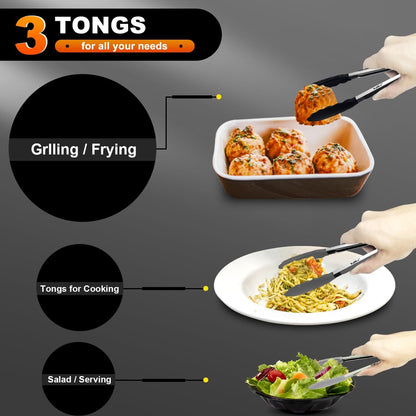 Small Silicone Tongs for Cooking- 7 Inch Mini Kitchen Tongs with Silicone Tips, Great for Cooking, Turning, Serving, Food Tongs Set of 3