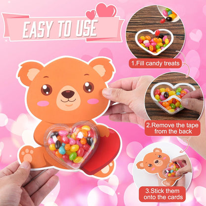 36Set Valentines Day Cards with Candy Dome Holders, Cute Animal Valentines Candy Holder Cards for Kids, Funny Valentines Exchange Greeting Cards DIY Gift Box School Classroom Crafts Prize Party Favors