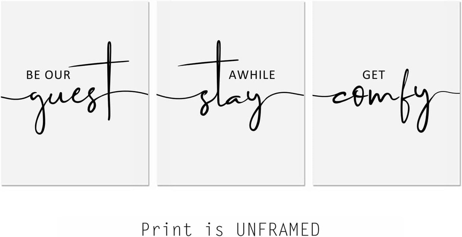 Guest Room Wall Art Be Our Guest Stay Awhile Get Comfy over the Bed Sign Wall Decor Bedroom Artwork Pictures New Home Decor UNFRAMED 11X14Inch