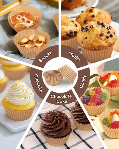 Non-Stick 200Pcs Standard Cupcake Liners for Baking, Natural, Food-Grade Cupcake Wrapper, Greaseproof Parchment Muffin Liners