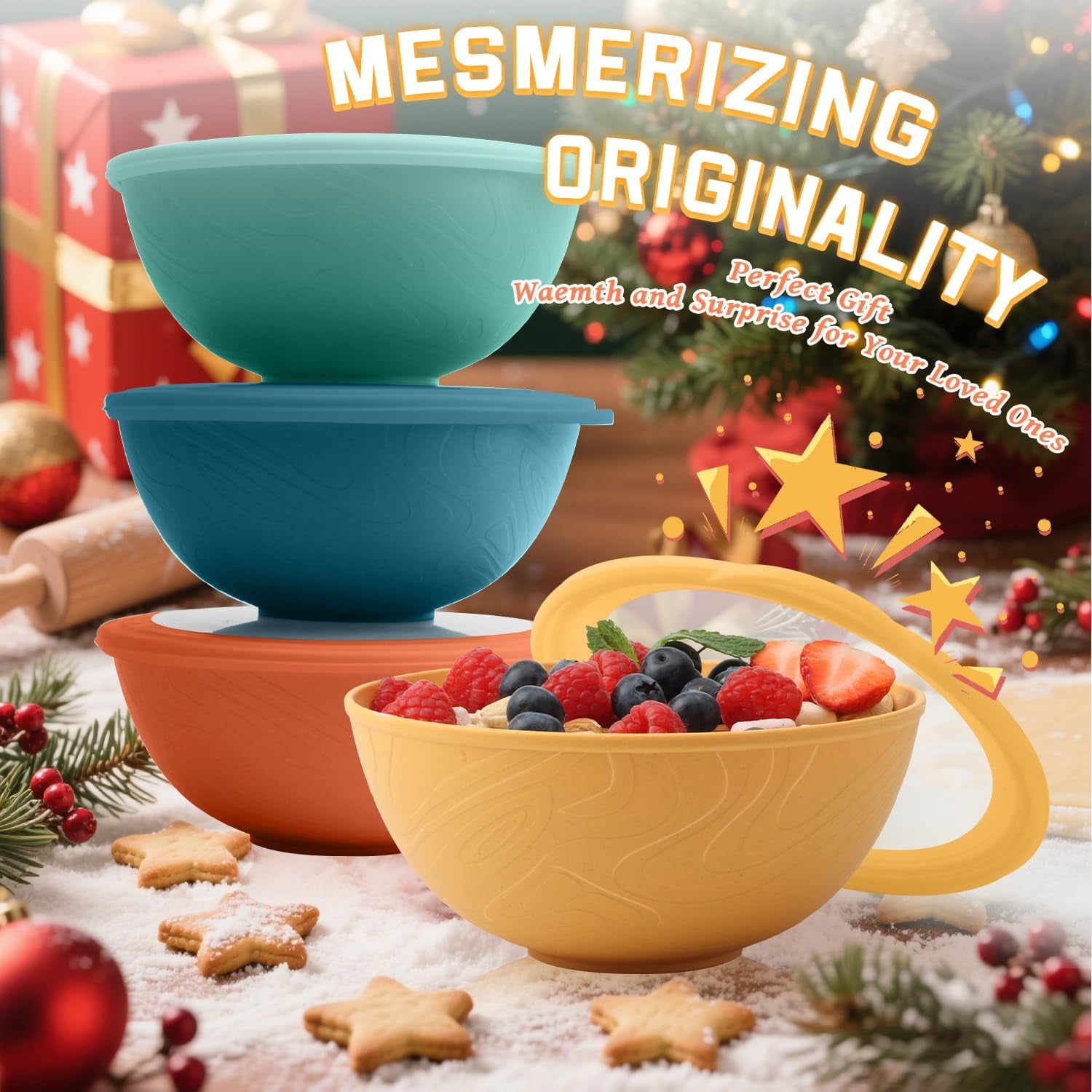 Eco-Friendly Wheat Straw Cereal Bowls with Lids, 40 OZ - Set of 4, Microwave and Dishwasher Safe, Perfect for Lunch, Kitchen, RV, and Camping