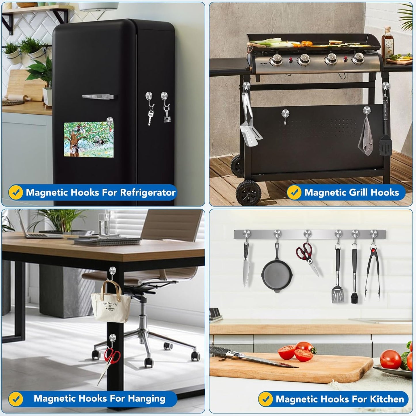 Magnetic Hooks for Cruise Cabins, 60Lbs Swivel Magnetic Hooks Heavy Duty, Cruise Ship Essentials, Locker Accessories, Magnet Hook for Classroom, Refrigerator, Hanging, Grill -6 Pack