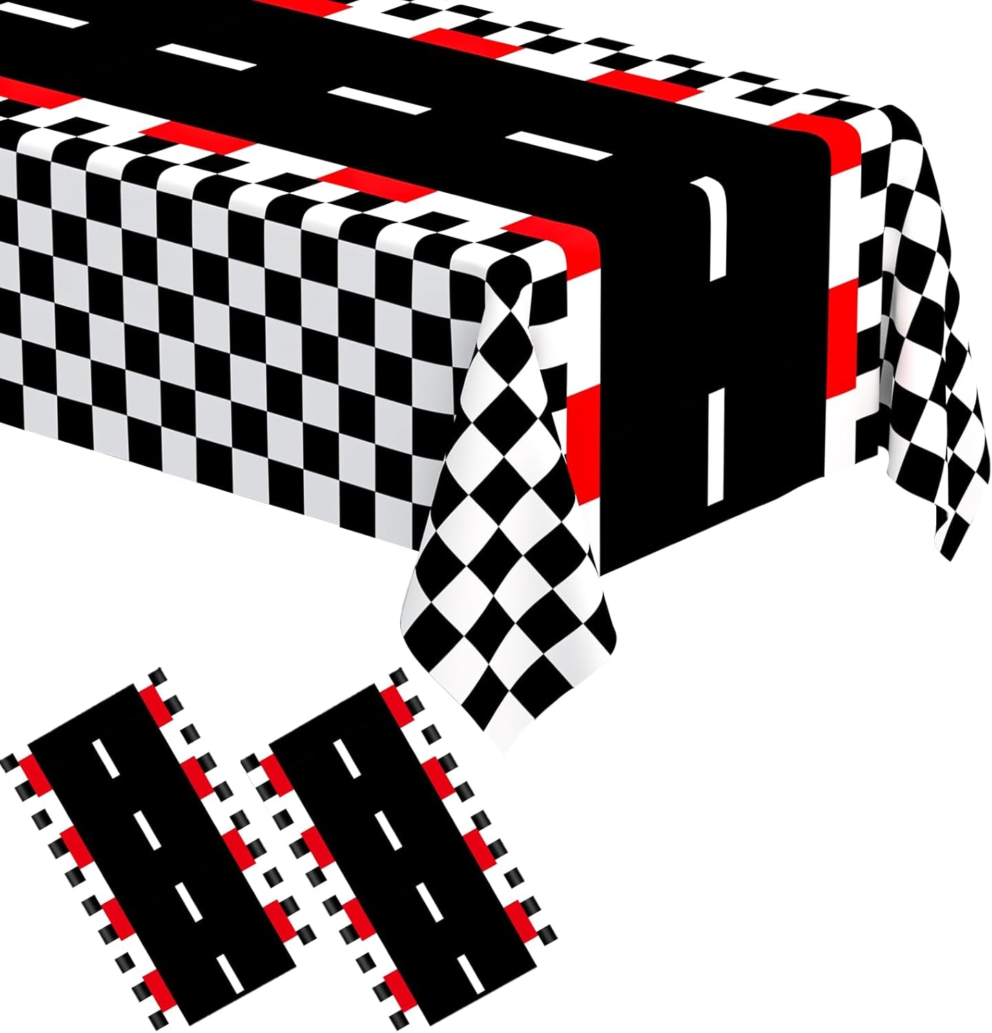 2 PCS Racing Car Theme Tablecloths Car Disposable Plastic Tablecloths Black Checkered Flag Table Covers Racetrack Rectangular Tablecloth for Race Car Birthday Party Decorations, 54 X 108 Inch