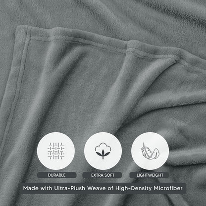 Cool Grey Fleece Blanket Queen Size Fuzzy Soft Anti-Static Microfiber Bed Blanket (90X90 Inch)