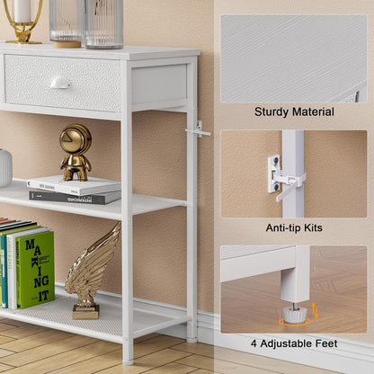 30'' Entryway Table, White Console Table with Storage, Narrow Sofa Table with 2 Drawers and 2 Shelves for Hallway, Living Room, Bedroom, Foyer, Couch, Tv