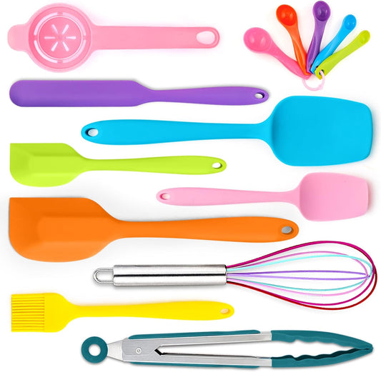 14 Pcs Silicone Spatulas Set, Heat Resistant Rubber Spatula for Nonstick Cookware, Include Spatulas, Cooking Spoons, Kitchen Tong, Baking Utensils, Dishwasher Safe, Multicolor