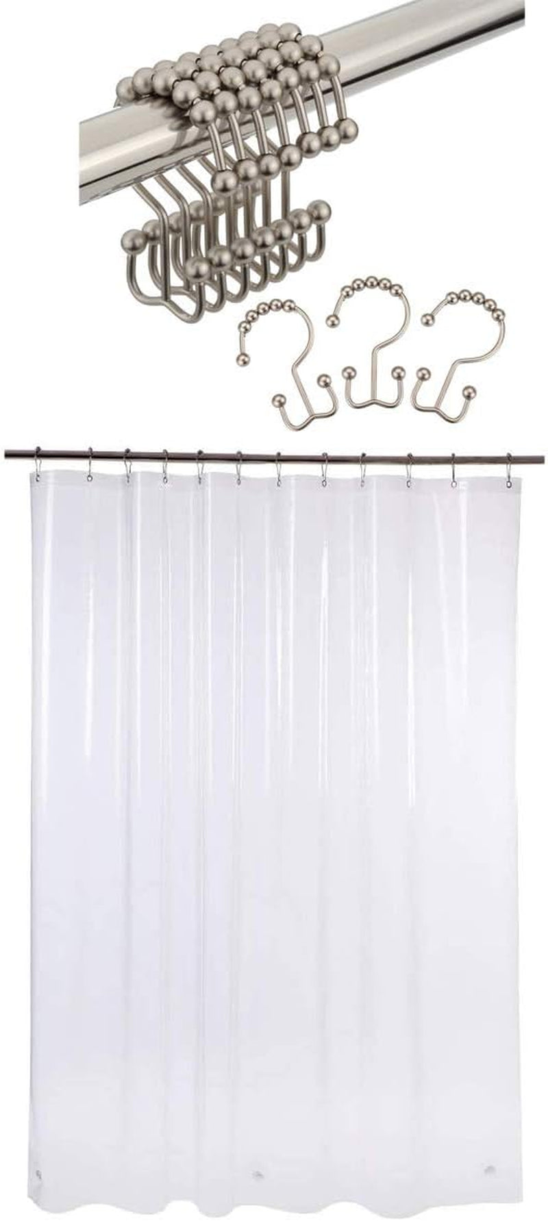 Shower Curtain Hooks Rings and 72 X 72 Inches EVA 8G Plastic Shower Curtain