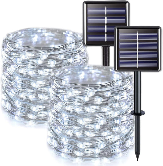 2 Pack Solar String Lights Outdoor Waterproof, Each 33FT 100 LED Solar Lights Outdoor, 8 Modes White Fairy Light for outside Yard Tree Patio Garden Wedding Christmas Decorations