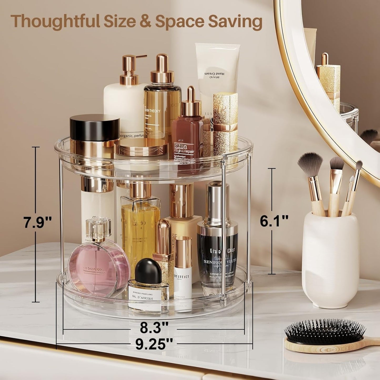 2 Tier Lazy Susan Turntable Organizer 9.25'' Rotating Spice Rack Organization for Cabinet, Kitchen, Pantry, Countertop, Bathroom, Vanity, Medicine Cabinet Organizer, Clear