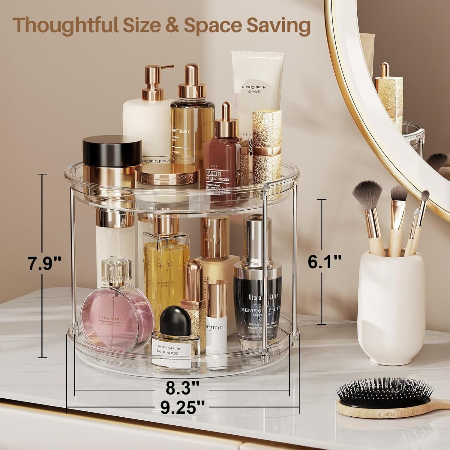2 Tier Lazy Susan Turntable Organizer 9.25'' Rotating Spice Rack Organization for Cabinet, Kitchen, Pantry, Countertop, Bathroom, Vanity, Medicine Cabinet Organizer, Clear