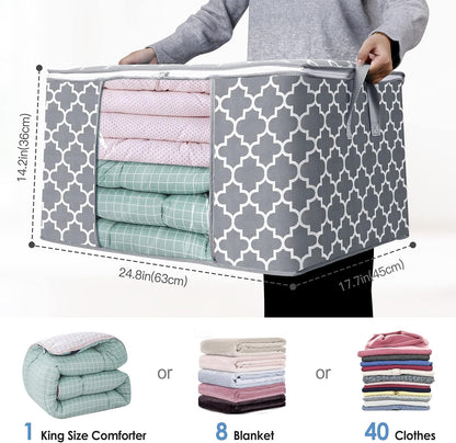 Storage Bags 100L 2-Pack Large Blanket Clothes Organization and Storage Containers for Bedding, Comforters, Foldable Organizer with Reinforced Handle, Clear Window, Sturdy Zippers, Light Grey