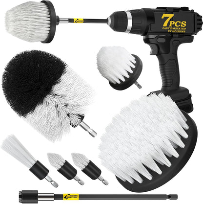 7Pack Drill Brush Attachment Set-Car Interior Detailing Kit，Power Scrubber Brush Extended Long Attachment for Bathroom, Car，Shower，Carpet,Boat,Kitchen，Floor and Tile，White