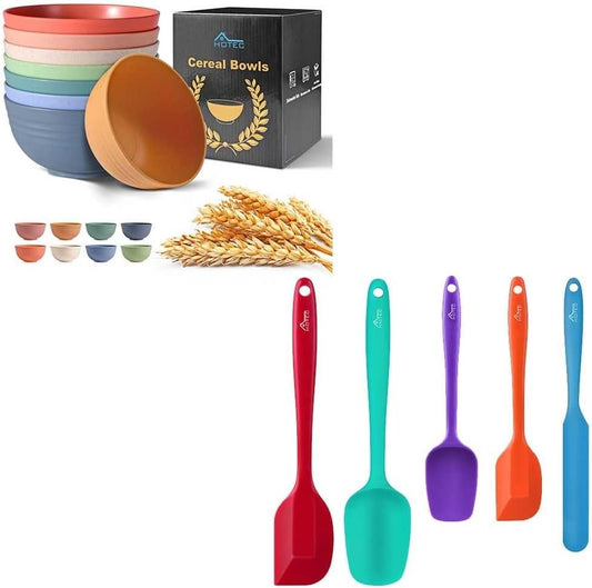 Unbreakable Cereal Bowls Set 8Pcs with Silicone Spatula Set 5Pcs