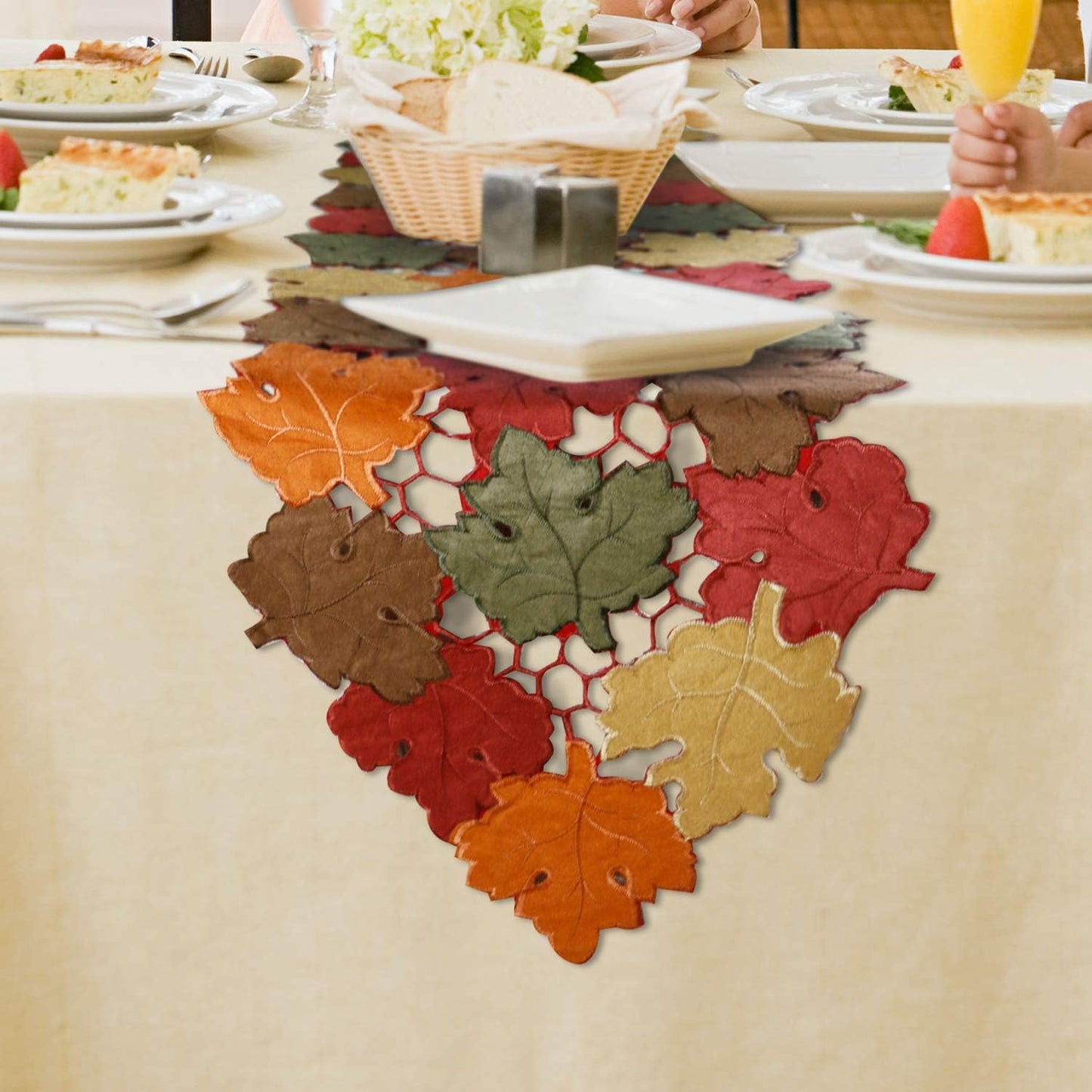 Fall Thanksgiving Table Runners, Fall Decorations for Home, 13Inch X 54Inch Embroidered Maple Leaves Table Runner for Harvest, Autumn Farmhouse Decorations for Home Settings, Machine Washable.