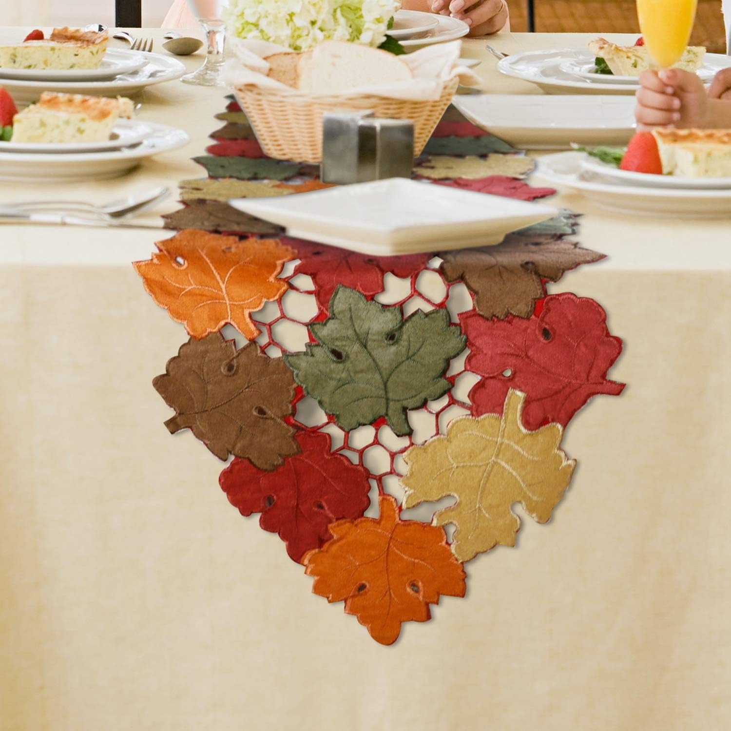 Fall Thanksgiving Table Runners, Fall Decorations for Home, 13Inch X 54Inch Embroidered Maple Leaves Table Runner for Harvest, Autumn Farmhouse Decorations for Home Settings, Machine Washable.