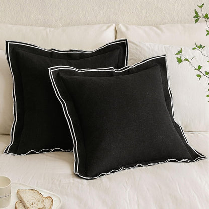 Fall Linen Throw Pillow Covers, 2 Piece 18X18 Inch Black, Boho Euro Pillowcases for Bed to Infuse Elegance, Ideal for Halloween Sofa Couch Cushion in Home Decor Upgrade
