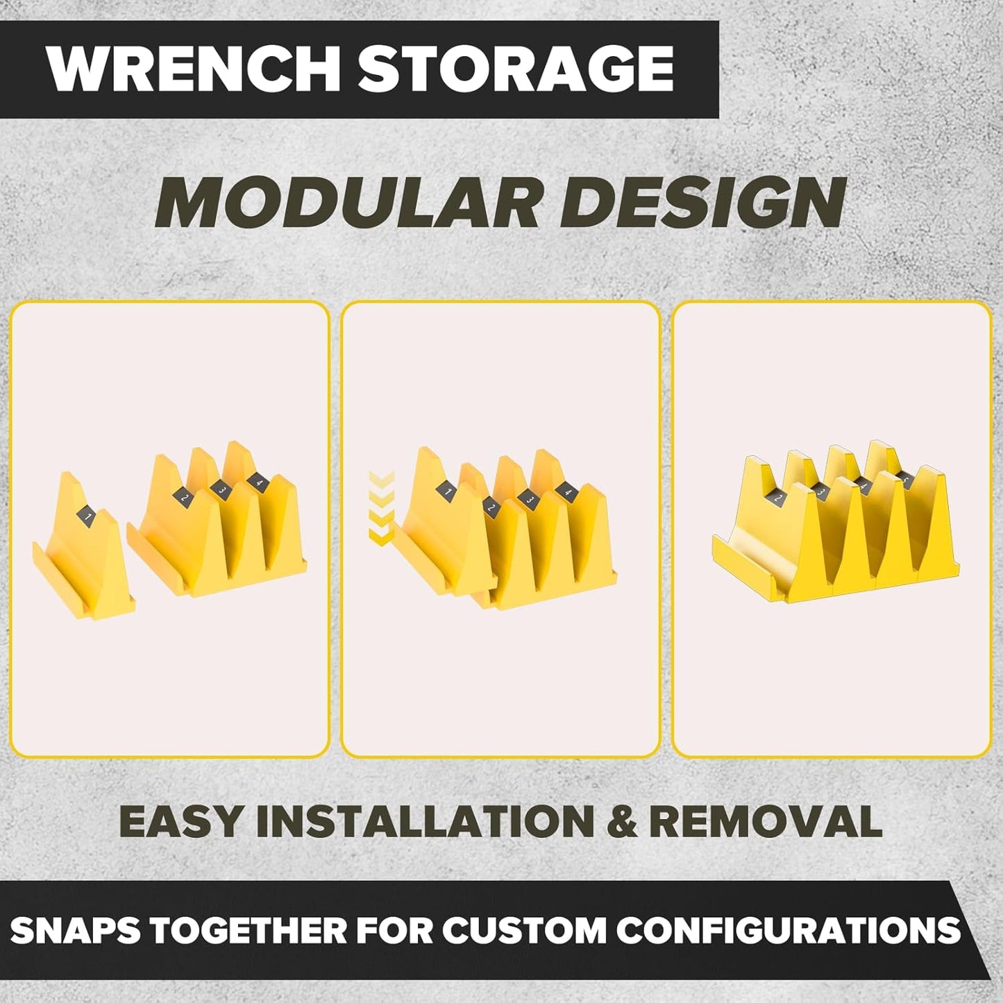 40PCS Modular Wrench Organizer Wrench Holder - Wrench Tool Organizers for Tool Drawer Storage, Wrench Storage Set with Metric & SAE Label, Wrench Rack Tool Gift for Professional Mechanics, Yellow