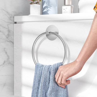 Nickel Brushed Bathroom Towel Ring - SUS304 Stainless Steel Bathroom Towel Rack,  Adhesive Wall Mounted Hand Towels Holder, Towel Hanger for Bathroom Organizer, Kitchen Storage