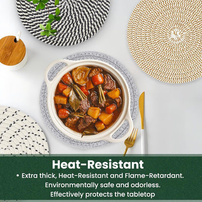 10 Inch Trivets for Hot Dishes, Hot Pots and Pans, Extra Large Thick Heat Resistant Large Coaster, Hot Pads, Kitchen Essentials, Pot Holders for Countertop with Storage Basket, 5 Pcs