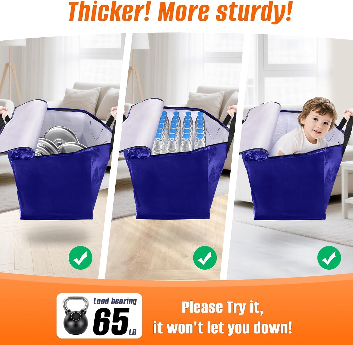 8-Pack Moving Bags with Backpack Straps & Carry Handles, 25 Gallons-93 L Heavy Duty Storage Totes for Space Saving, Foldable Storage Bags for College Dorm, Travel, Camping (Blue)