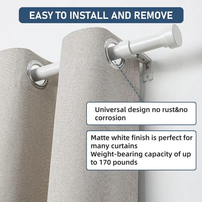 White 32 to 48 Inch Curtain Rods for Windows - Adjustable Curtain Rods for Windows, 1 Inch Diameter Heavy Duty Decorative Window Single Rod with Aluminium Finials