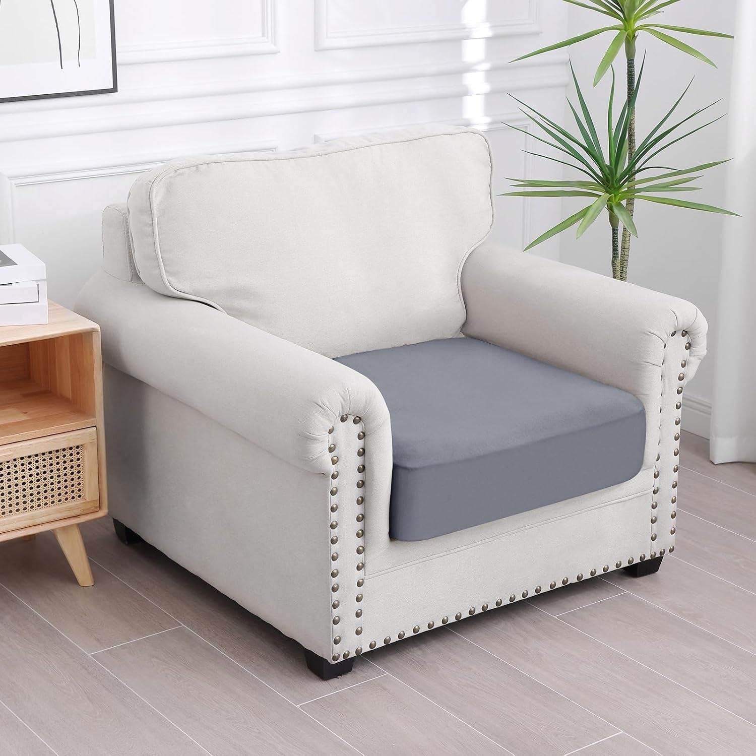 Waterproof Couch Cushion Covers, Stretch Washable Sofa Cushion Cover, Soft Sofa Slipcover Elastic Non-Slip Furniture Protector for Pets, Kid (1 Pack, Grey)
