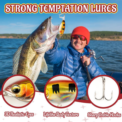 24 Days Fishing Lure Advent Calendar 2025 for Men & Teen Boys, 24 Unique Artificial Baits for Fresh/Saltwater | Christmas Countdown Gift for Anglers (Crankbaits, Poppers, Minnows, Jigs, Frog Lures)