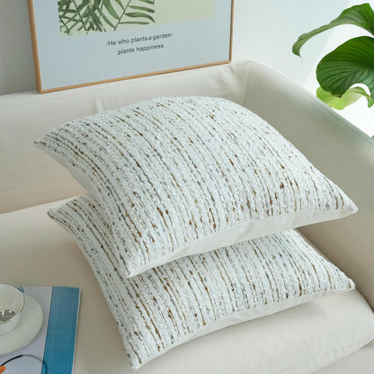 Pack of 2 Textured Boucle Decorative Throw Pillow Covers Farmhouse Boho Home Decor Striped Corduroy Square Chenille Pillowcases 18 X 18 Inch White