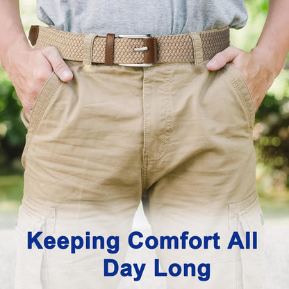Mens Belt, Canvas Elastic Fabric Woven Stretch Multicolored Braided Belts for Golf Casual Pants Shirts Jeans