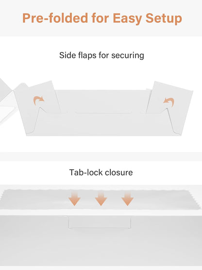 24 Pack Bakery Boxes with Window, 12" X 8" X 2.5", White Cookie Packaging for Chocolate Covered Strawberries, Cupcakes, Donuts, Treat, Baked Goods, Auto-Popup Design