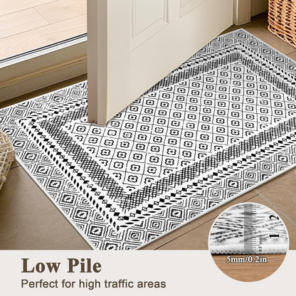 2X3 Washable Rug Non Slip, Soft Low Pile Front Door Mat Indoor Entrance, Black and White Area Rug Moroccan Indoor Door Mats for Entryway Bedroom Kitchen