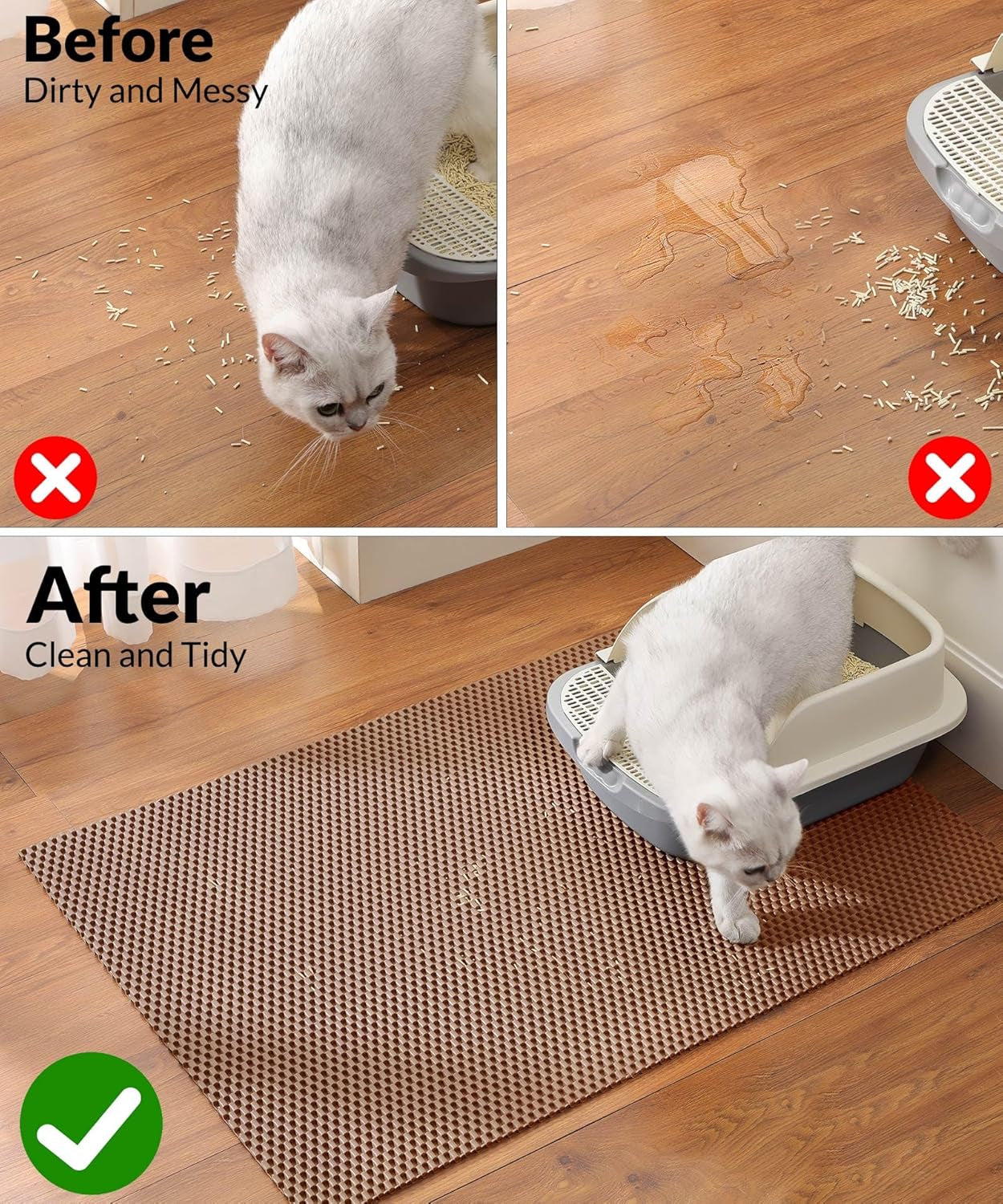 Cat Litter Mat - Cut to Fit Any Place, 35"X23" Large Litter Trapping Mat for Litter Box, Easy to Clean, Waterproof & Non-Slip Kitty Pad, Scatter Control to Protect the Floor (Khaki)