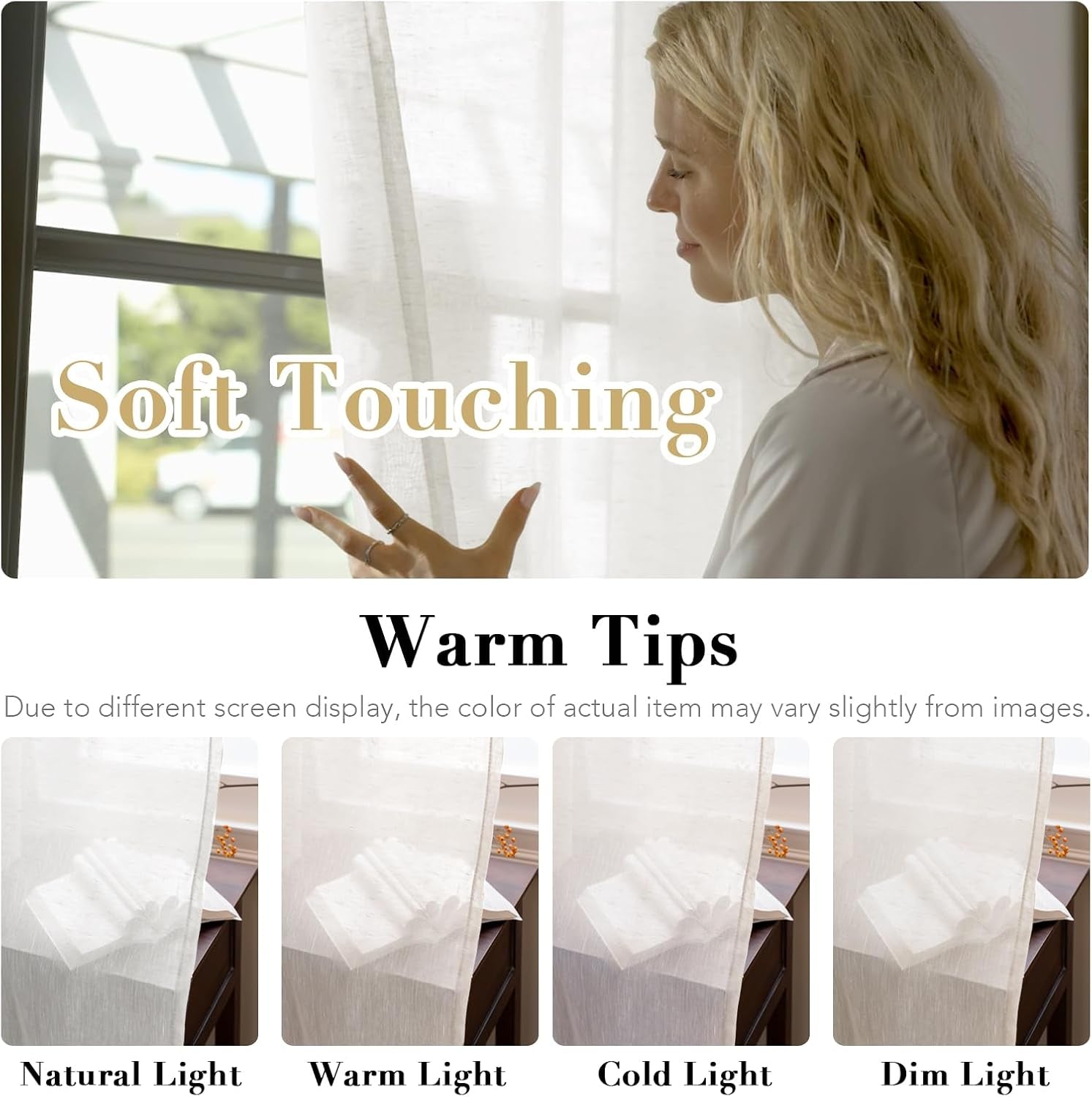 White Sheer Linen Curtains for Living Room 84 Inches Long Bedroom Curtains 2 Panel Sets Grommet Semi Sheer Elegant Soft Light Filter Window Treatments Curtain, White