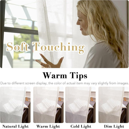 White Sheer Linen Curtains for Living Room 84 Inches Long Bedroom Curtains 2 Panel Sets Grommet Semi Sheer Elegant Soft Light Filter Window Treatments Curtain, White