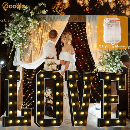 4 FT Marquee Light up Letters, Black Letter Lights 4 Feet Tall, Giant Sign Big Mosaic for Balloons Birthday Party Anniversary Wedding Decorations, Warm White S