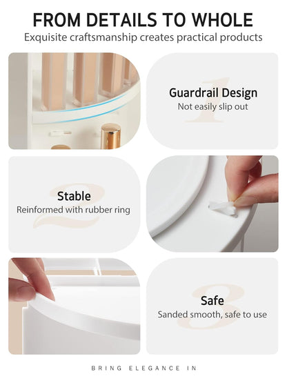 360 Rotating Makeup Organizer, DIY Adjustable Bathroom Makeup Carousel Spinning Holder Rack, Large Capacity Cosmetics Storage Box Vanity Shelf Countertop, Fits Makeup Brushes, Lipsticks, White