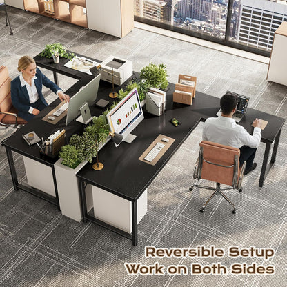 63-Inch L-Shaped Desk with Integrated Power Outlets and USB-C Port, Reversible Design, Spacious Corner Gaming and Office Desk, 0.95-Inch Thick Desktop, Sturdy Metal Frame, Ideal for Home Office and Study, Black