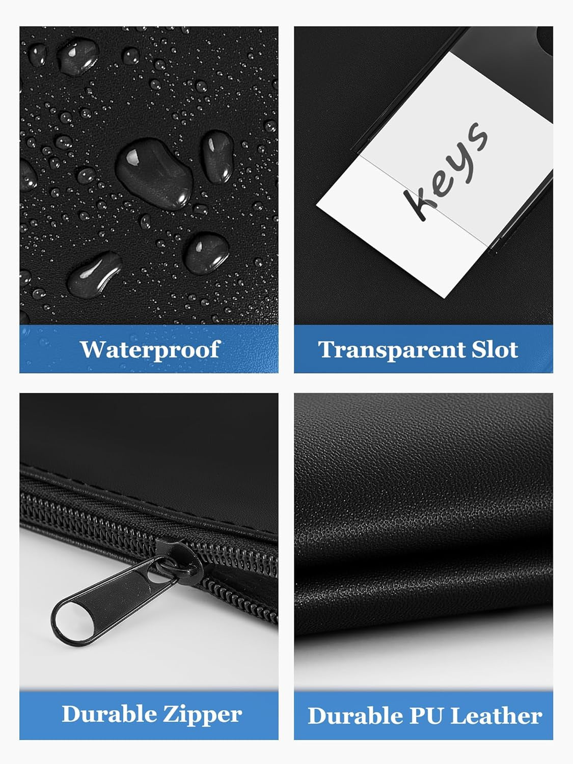 2-Pack Bank Deposit Money Bags with Zipper, PU Leather Bags Cash Wallet Pouches with Label, for Coins, Cosmetics, Invoice, Bills, Tools, 11.5 X 6.2 Inches, Aqua Blue & Black