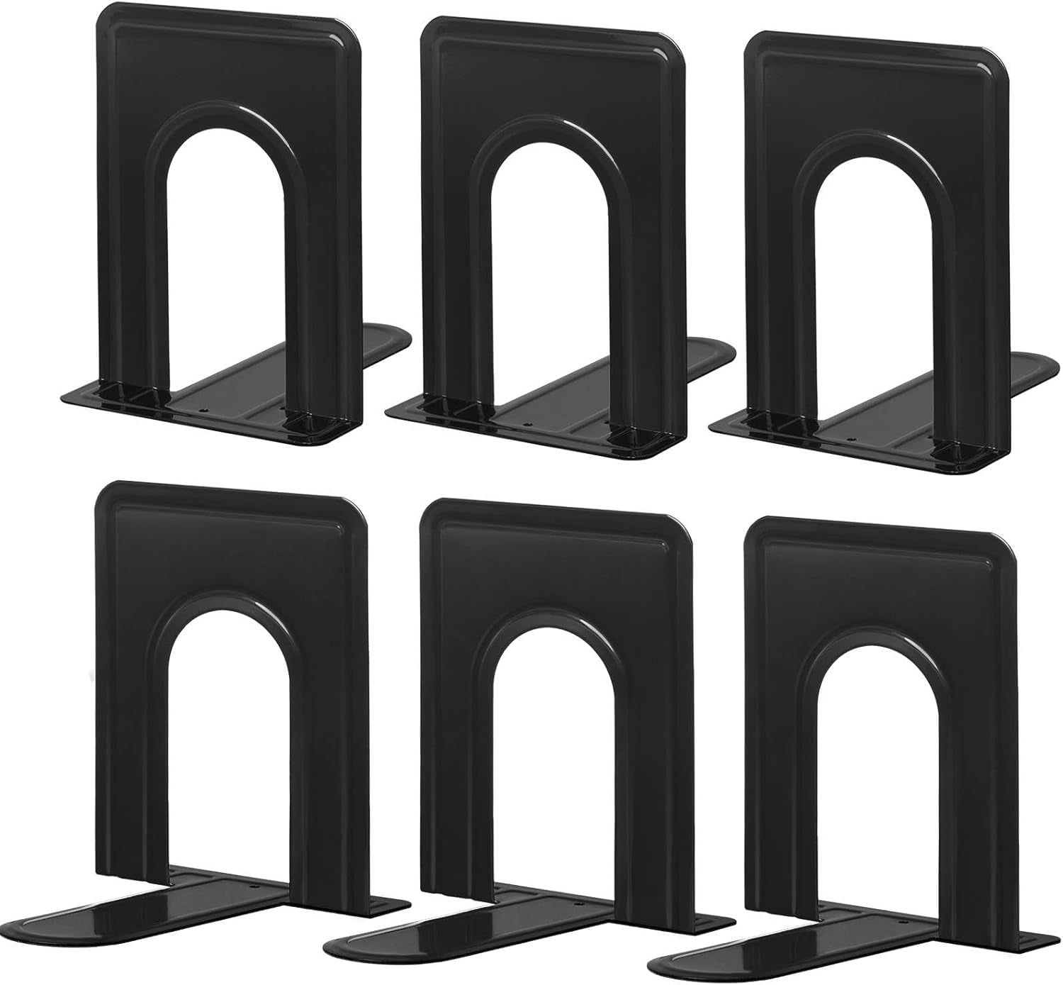 Book Ends, Metal Bookends for Shelves, Non-Skid Book End to Hold Books, Black Book Stopper/Holder for Office Home Kitchen, 5.7X 4.9 X 6.5 In, 3 Pair(6 Pcs, Large)