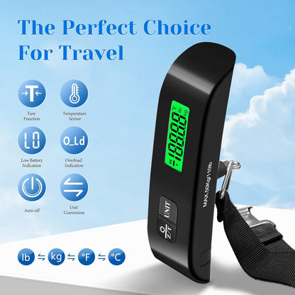 Luggage Scale, Portable Luggage Weight Scale 110Lb/50Kg with LED Display, Luggage Scale Travel Digital for Weighing Luggage, Backpacks, Fruits and Pets (Black)