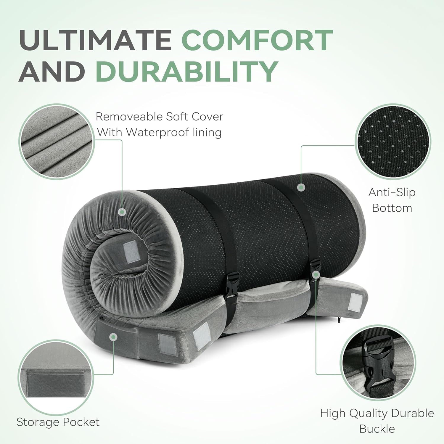 Memory Foam Camping Mattress Certipur-Us Waterproof Portable Roll up Mattress for Adults Cot Mattress Car Van Sleeping Mat Pad with Carrying Bag