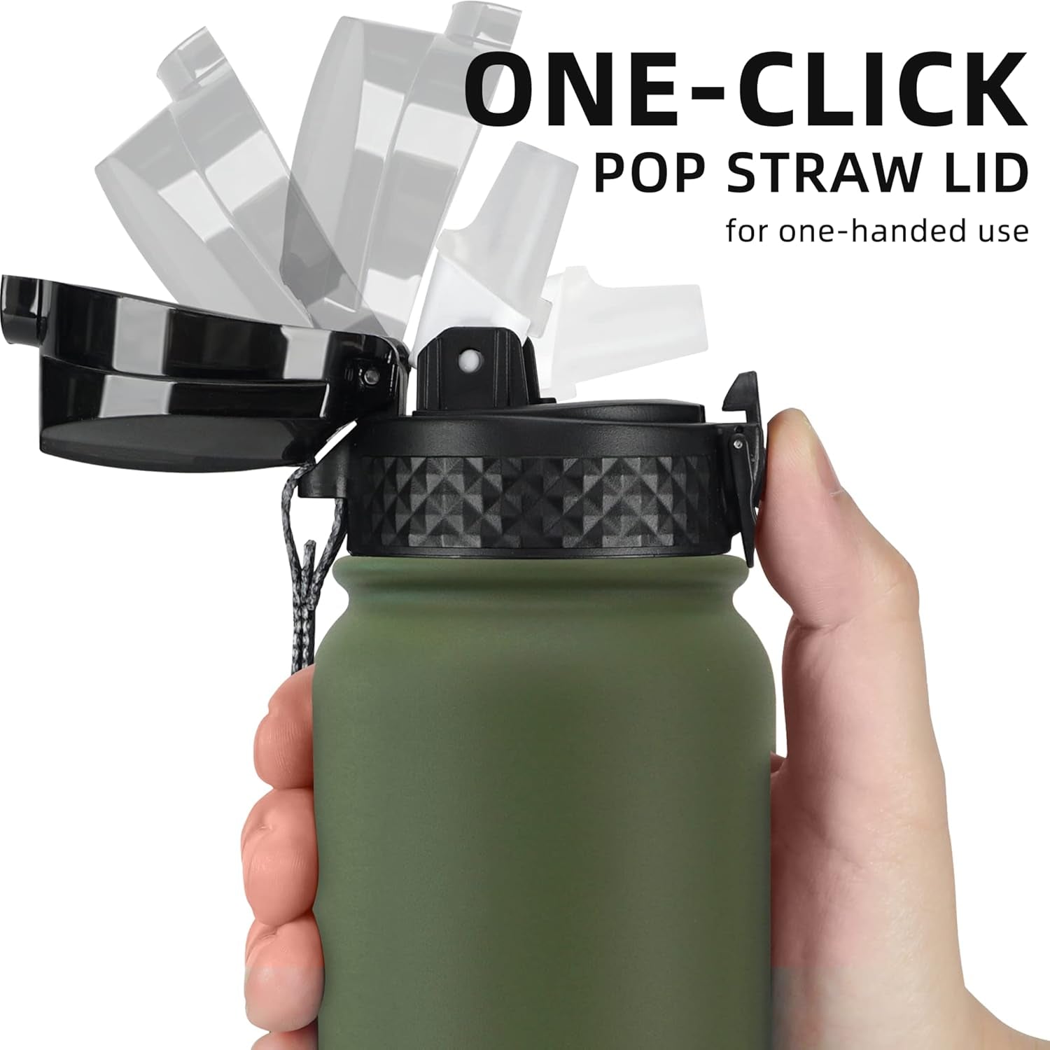 20 Oz Stainless Steel Insulated Sports Water Bottles with Straw for Kids, Men and Women (Olive Green)