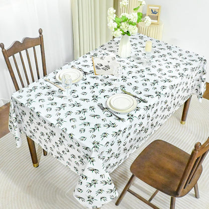 Rectangle Green Olive Table Cloth, Waterproof Vinyl Summer Tablecloth Flannel Backed, Wipeable Plastic Table Covers for Dinner, Kitchen and Outdoor 60" X 84"