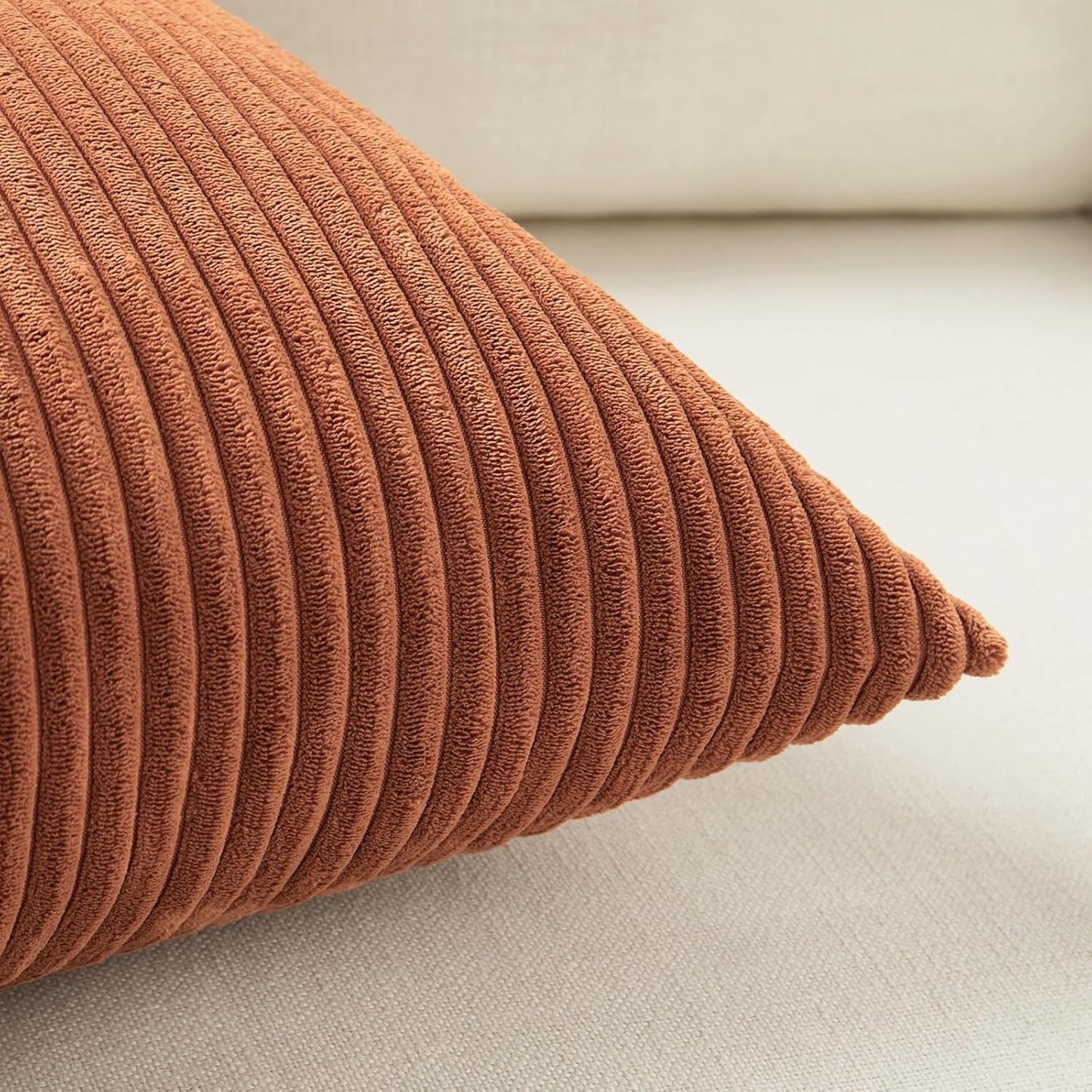Set of 4 Rust Big Decorative Throw Pillow Covers 24X24 Inch for Couch Bed Sofa, Aesthetic Modern Boho Home Decor, Soft Fluffy Textured Corduroy Square Terracotta Cushion Case 60X60 Cm