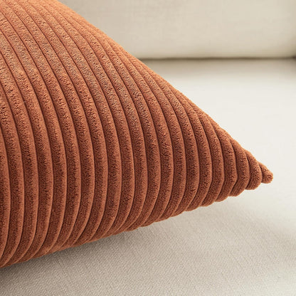 Set of 4 Rust Big Decorative Throw Pillow Covers 24X24 Inch for Couch Bed Sofa, Aesthetic Modern Boho Home Decor, Soft Fluffy Textured Corduroy Square Terracotta Cushion Case 60X60 Cm